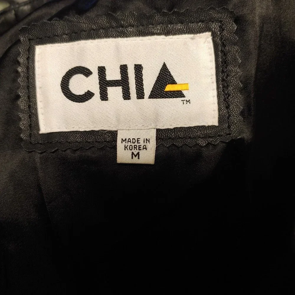 Vintage Chia Womens Leather Jacket Size M Medium Cropped Cinch Waist "Snakeskin" - Picture 9 of 12